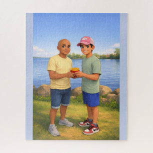 Puzzle Partage de frites au bord du lac