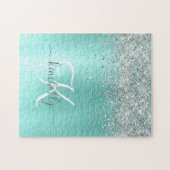 Puzzle Parties scintillant argentée turquoise en métal br (Horizontal)