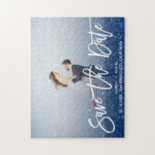 Puzzle Parties scintillant bleue Script photo mariage enr (Vertical)