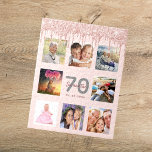 Puzzle parties scintillant de 70e anniversaire gouttes ph<br><div class="desc">Un cadeau glamour et unique de 70ème anniversaire ou de gardienne, célébrant sa vie avec un collage de 8 de vos photos. Personnalisez et ajoutez un nom, 70 ans et une date. Lettres gris et rose foncé de couleur or. Elégante et tendance couleur arrière - plan rose vif. Décoré de...</div>