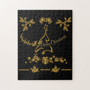 Puzzle Parties scintillant d'or Joyeux Noël, Père Noël