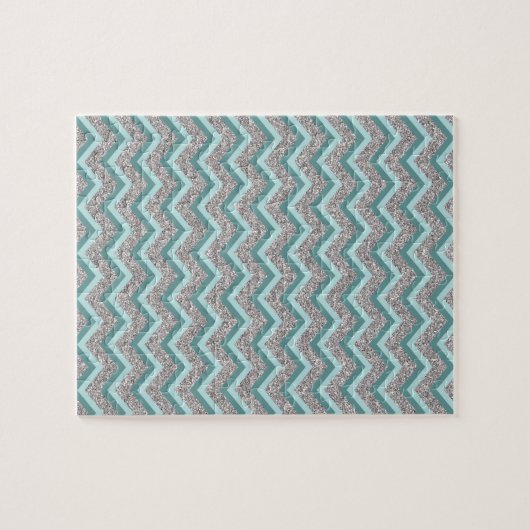 Puzzle Parties scintillant en argent et ZigZag Turquoise (Horizontal)
