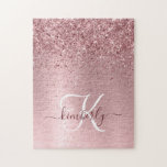 Puzzle Parties scintillant en métal brossé rose pâle Nom<br><div class="desc">Personnalisez facilement ce puzzle chic et branché avec une jolie parties scintillant brillante rose vif sur un arrière - plan métallique brossé rose vif.</div>