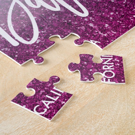 Puzzle Parties scintillant MAGENTA Script mariage photo e (Côté)