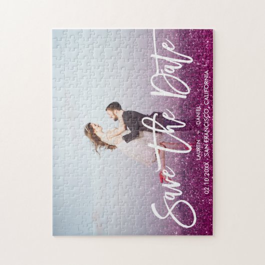 Puzzle Parties scintillant MAGENTA Script mariage photo e (Vertical)