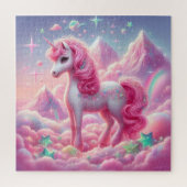 Puzzle Parties scintillant unicorne rose et bleu clair (Vertical)