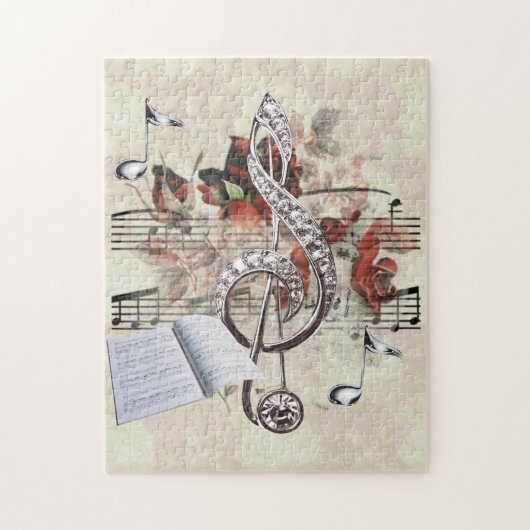 Puzzle Partition et notes musicales Roses en argent (Vertical)