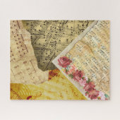 Puzzle Partition vintage, notes musicales et Rose (Horizontal)