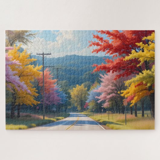 Puzzle Pastel Autumn Country Road Watercolor (Horizontal)