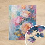 Puzzle Pastel Floral Moderne Impressionniste Peinture<br><div class="desc">Peinture impressionniste moderne de rose, créée avec des touches texturées aux couleurs pastel douces. Les teintes délicates du rose, de la pêche et du bleu se mélangent harmonieusement, tandis que les couches texturées ajoutent profondeur et dimension à la composition florale. Cette pièce sereine capture la beauté intemporelle des roses dans...</div>