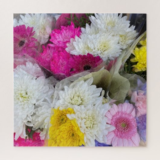 Puzzle Pastel Floral Rose, Jaune & Blanc Chrysanthème (Vertical)