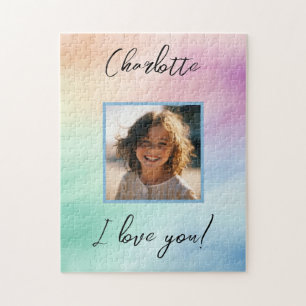 Puzzle Pastel Photo personnalisée "I Love You" Nom person