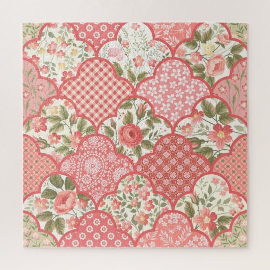 Puzzle Pastel Rose Motif à patchwork floral (Vertical)