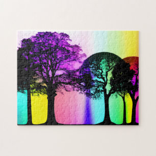 Puzzle Pastels Arc En Ciel Parmi Les Silhouettes Arbre No