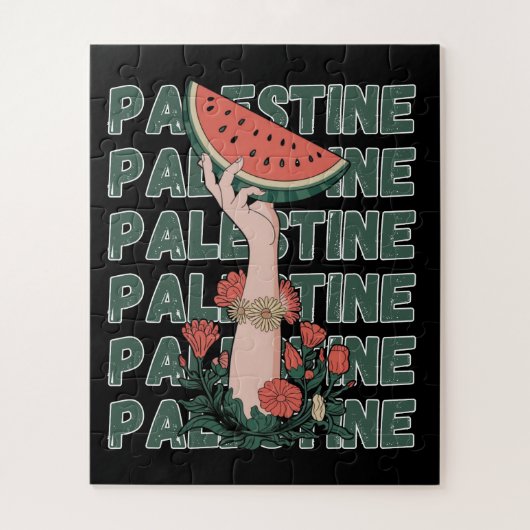 Puzzle pastèque, fleurs et palestine Texte Répéter (Vertical)