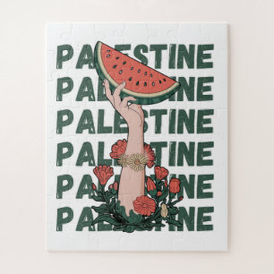 Puzzle pastèque, fleurs et texte Palestine Répéter 