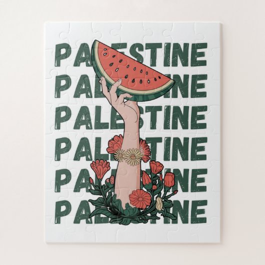 Puzzle pastèque, fleurs et texte Palestine Répéter (Vertical)