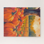 Puzzle Patch de citrouilles | Automne Orange Aquarelle (Horizontal)