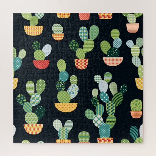 Puzzle Patchwork Cactus Plantes Motif sans couture (Vertical)