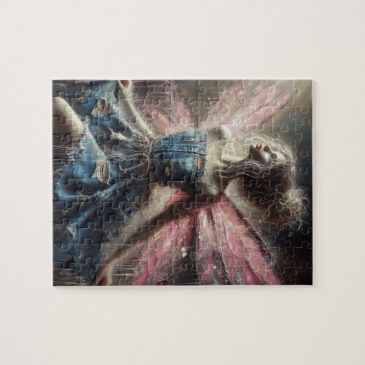 Puzzle Patchwork fée Denim Robe rose ailes (Horizontal)