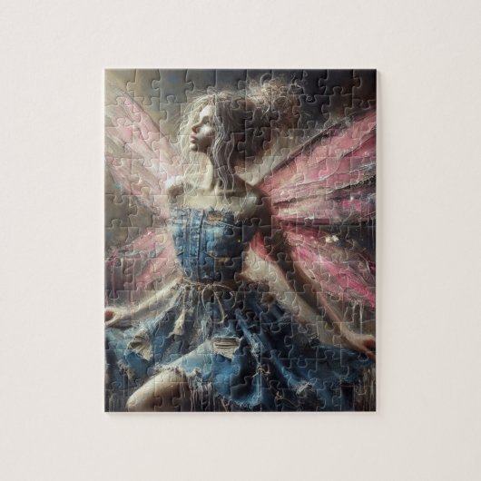 Puzzle Patchwork fée Denim Robe rose ailes (Vertical)