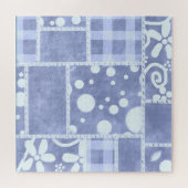 Puzzle Patchwork fou motif floral à carreaux bleus (Horizontal)