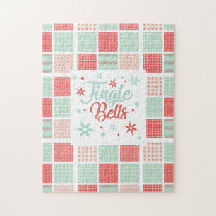 Puzzle Patchwork Jingle Bells Red Green Pastel Noël