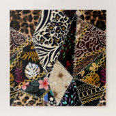Puzzle Patchwork Leopard : Ethnic Lining Design. (Horizontal)