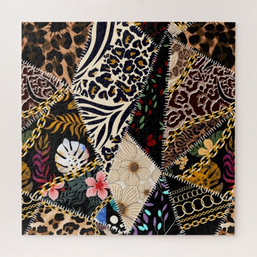 Puzzle Patchwork Leopard : Ethnic Lining Design. (Horizontal)