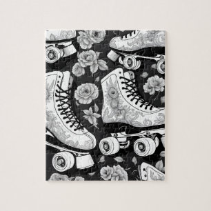 Puzzle Patins à quatre roues roses Noir Blanc Design
