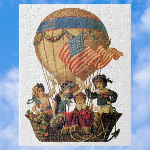 Puzzle Patriotique vintage, Enfants dans un ballon à air