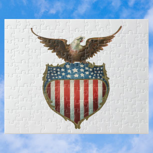 Puzzle Patriotisme Vintage, Aigle fier sur Drapeau Améric