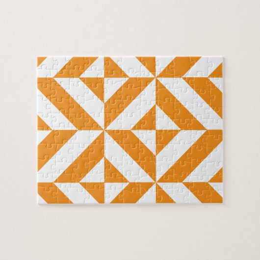 Puzzle Patters de Burnt Orange Geometric Deco Cube (Horizontal)