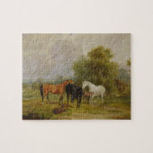 Puzzle Pâturage de chevaux : Juments et poulains dans un (Horizontal)