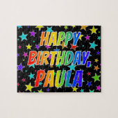 Puzzle "PAULA" Prénom, Amusant "HEUREUX ANNIVERSAIRE" (Horizontal)