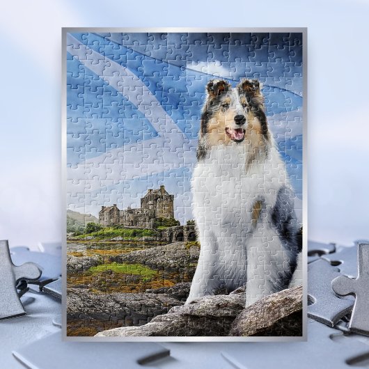 Puzzle Pavillon bleu Merle Collie, Drapeau Eilean Donan &