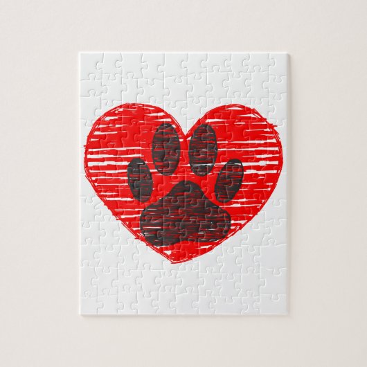 Puzzle Paw Chien Croquis Dans Le Coeur Rouge (Vertical)