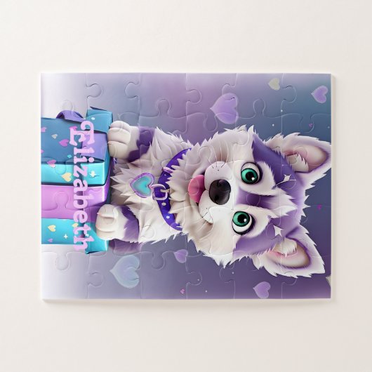 Puzzle Paw-some présente Husky Puppy Celebrates (Horizontal)