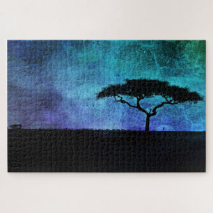 Puzzle Paysage africain de l'acacia en bleu et violet
