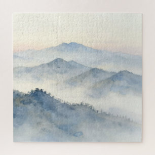 Puzzle Paysage aquarelle de montagne brumeuse