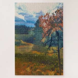 Puzzle Paysage arbres d'automne brouillard ciel peinture