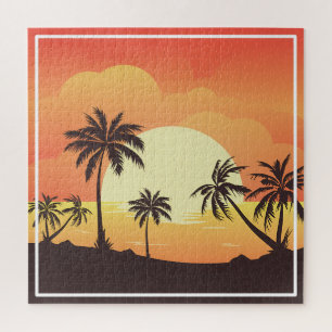 Puzzle Paysage au coucher du soleil avec palmiers