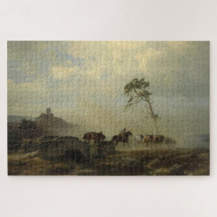Puzzle Paysage avec ruines du château et cavaliers