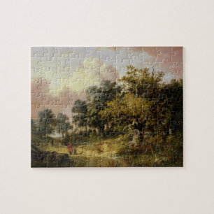 Puzzle Paysage boisé avec la femme et l'enfant marchant