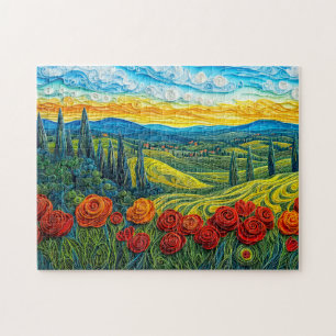 Puzzle Paysage coloré de colline avec champ de coquelicot