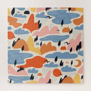 Puzzle Paysage coloré, montagnes, lacs, sans soudure.
