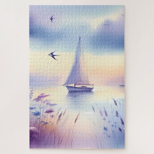 Puzzle Paysage côtier de voilier pastel (Vertical)