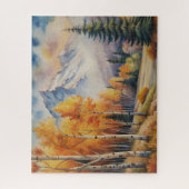 Puzzle Paysage d'aquarelle Forêt d'automne avec montagne (Vertical)