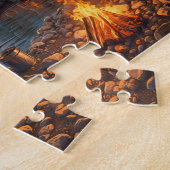 Puzzle Paysage de cabane au bord du lac au coucher du sol (Côté)