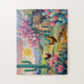 Puzzle Paysage de ferme Succulent du désert avec poulets (Vertical)